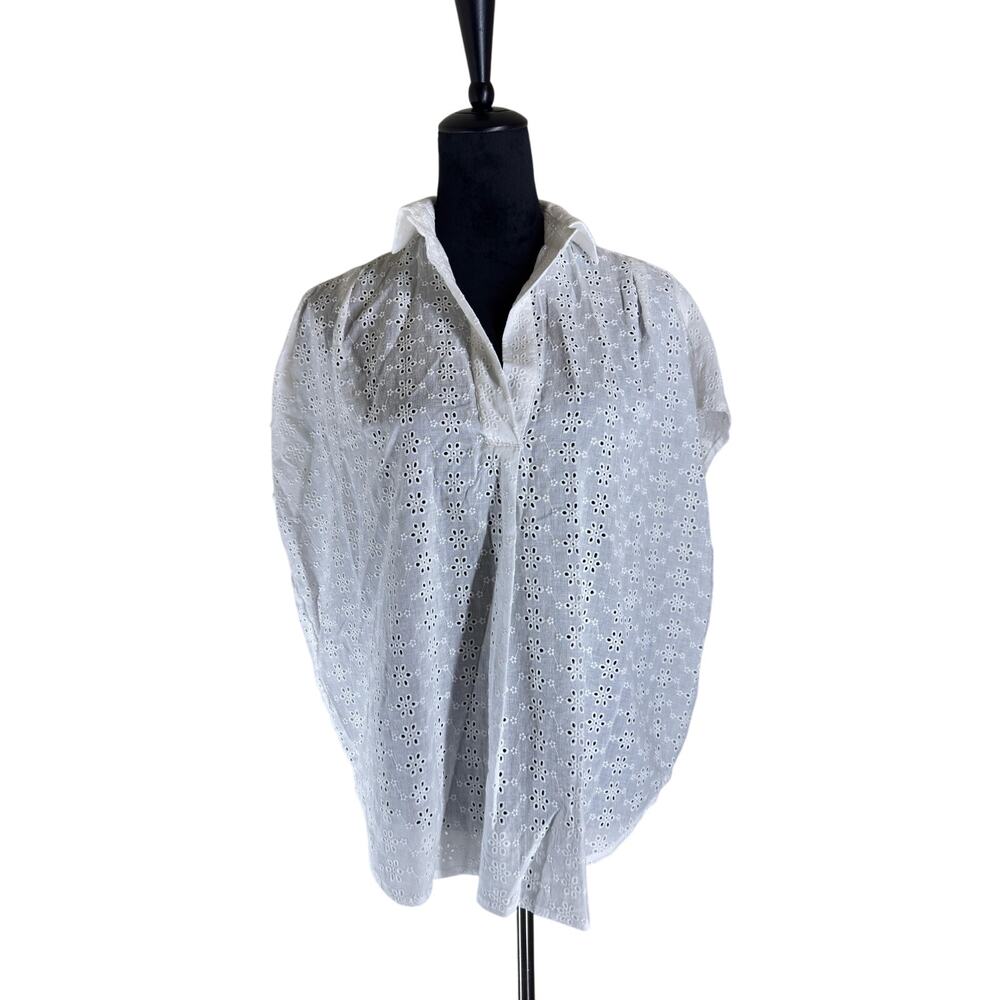 French Connection Summer White Eyelet Short Sleeved Oversized Tunic Top Sz 2 NWT